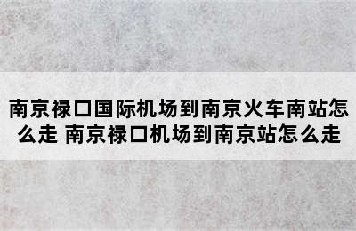 南京禄口国际机场到南京火车南站怎么走 南京禄口机场到南京站怎么走